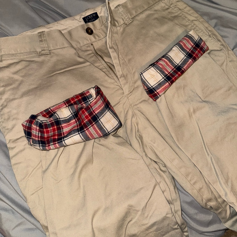 J. Crew Khaki Chinos with Plaid Accents